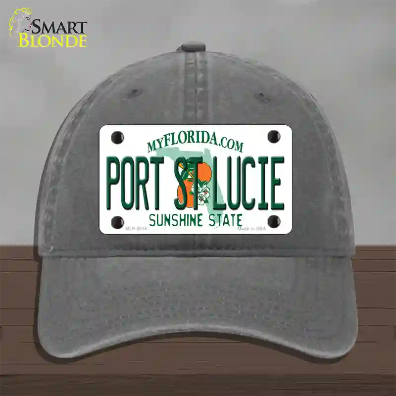 Port St Lucie Florida Novelty License Plate Hat Unconstructed Cotton / Charcoal