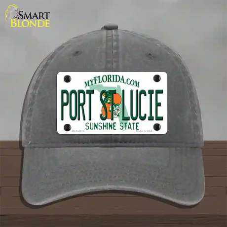 Port St Lucie Florida Novelty License Plate Hat Unconstructed Cotton / Charcoal