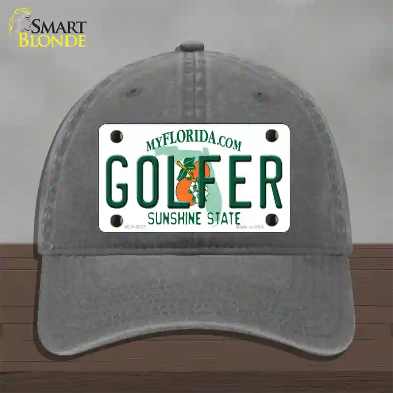 Golfer Florida Novelty License Plate Hat Unconstructed Cotton / Charcoal