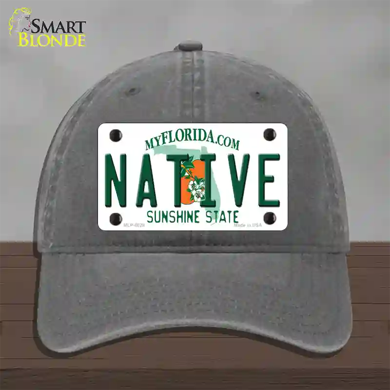 Native Florida Novelty License Plate Hat Unconstructed Cotton / Charcoal