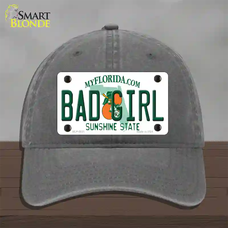 Bad Girl Florida Novelty License Plate Hat Unconstructed Cotton / Charcoal