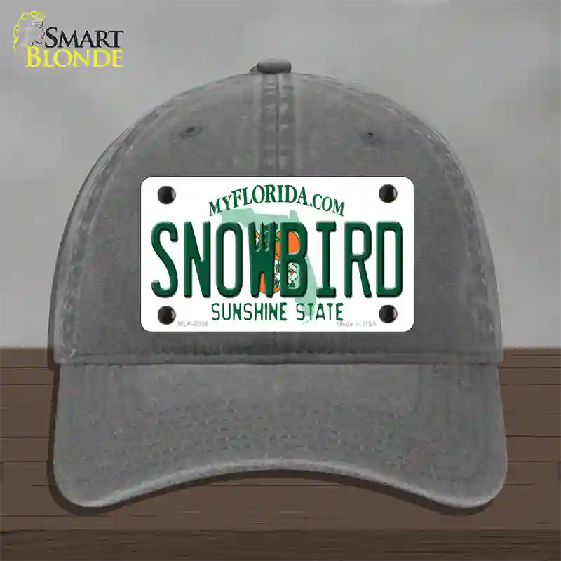 Snowbird Florida Novelty License Plate Hat Unconstructed Cotton / Charcoal