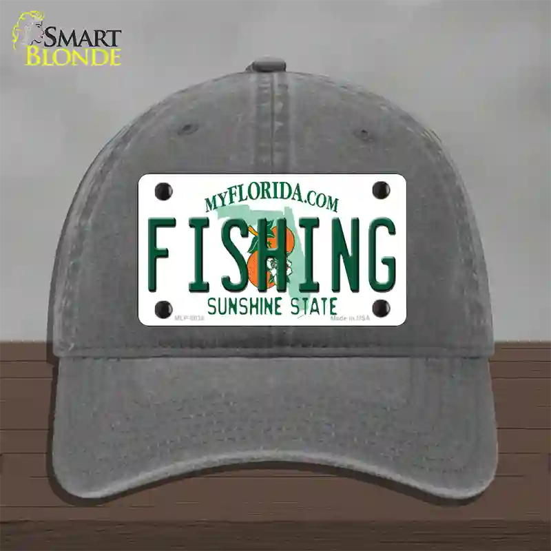 Fishing Florida Novelty License Plate Hat Unconstructed Cotton / Charcoal