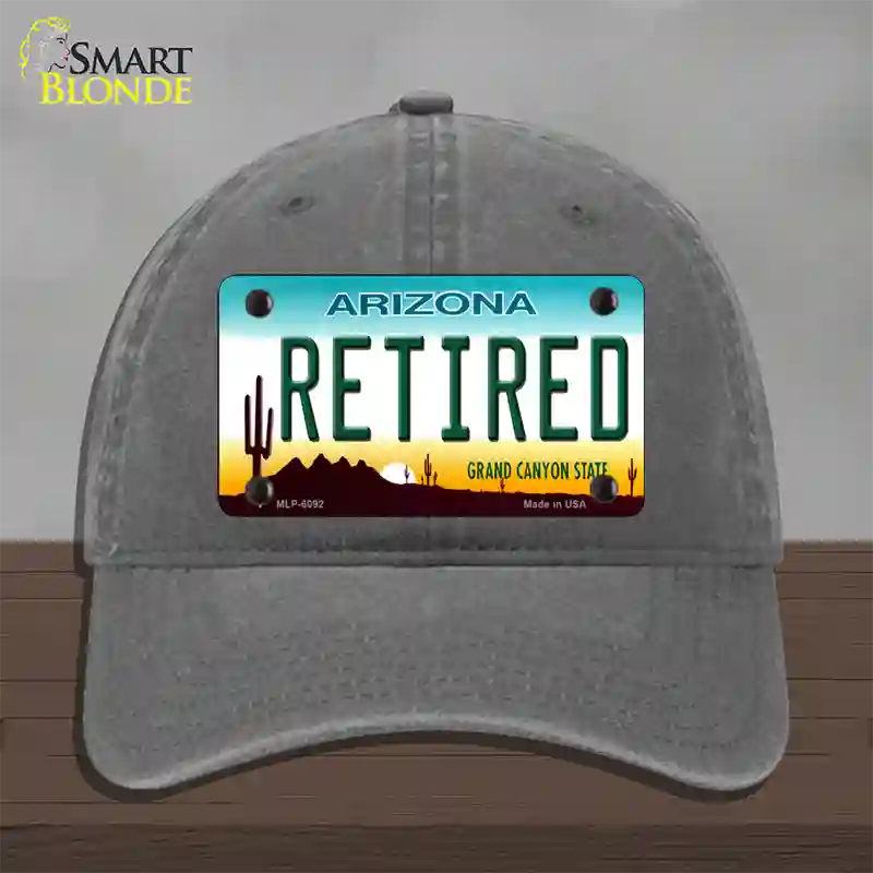 Arizona Retired Novelty License Plate Hat Unconstructed Cotton / Charcoal