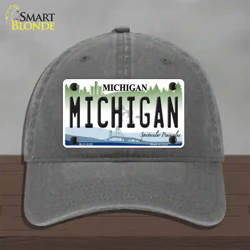 Michigan Novelty License Plate Hat Unconstructed Cotton / Charcoal