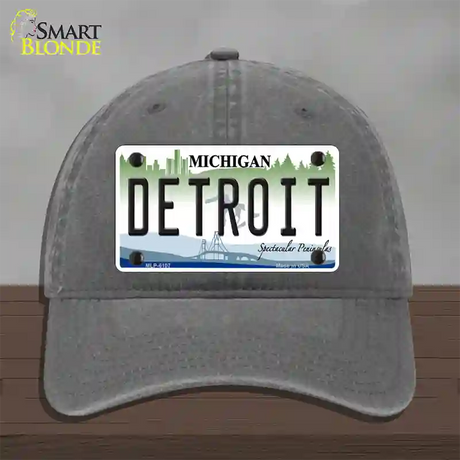 Detroit Michigan Novelty License Plate Hat Unconstructed Cotton / Charcoal