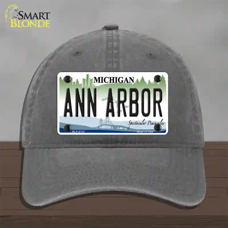 Ann Arbor Michigan Novelty License Plate Hat Unconstructed Cotton / Charcoal