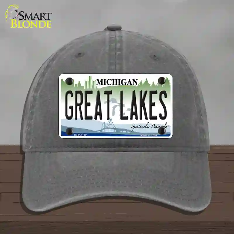 Great Lakes Michigan Novelty License Plate Hat Unconstructed Cotton / Charcoal