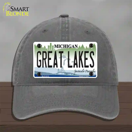 Great Lakes Michigan Novelty License Plate Hat Unconstructed Cotton / Charcoal