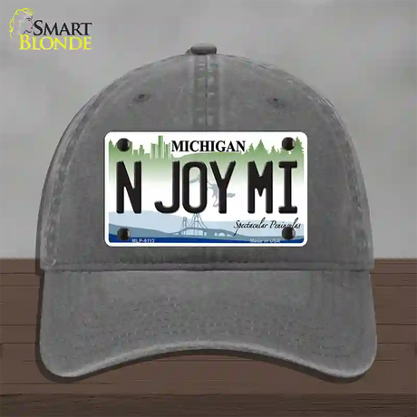 N Joy Mi Michigan Novelty License Plate Hat Unconstructed Cotton / Charcoal