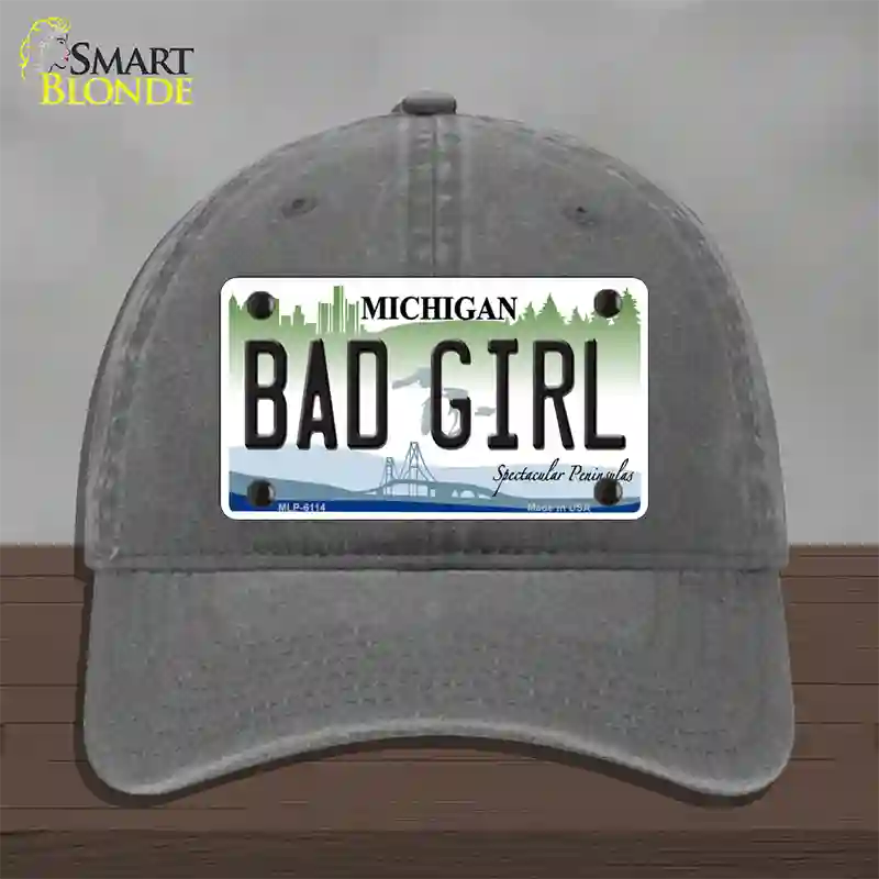 Bad Girl Michigan Novelty License Plate Hat Unconstructed Cotton / Charcoal