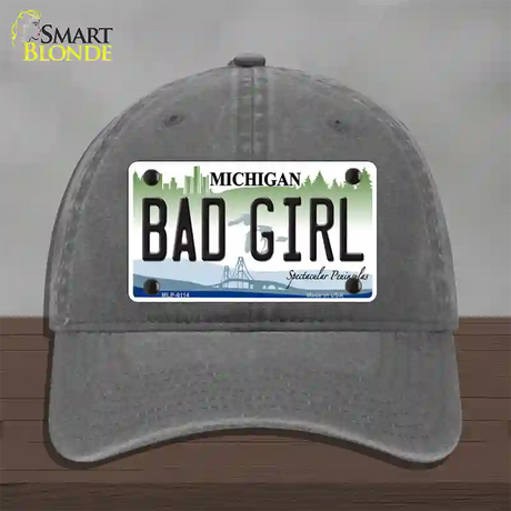 Bad Girl Michigan Novelty License Plate Hat Unconstructed Cotton / Charcoal