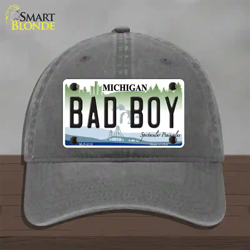 Bad Boy Michigan Novelty License Plate Hat Unconstructed Cotton / Charcoal