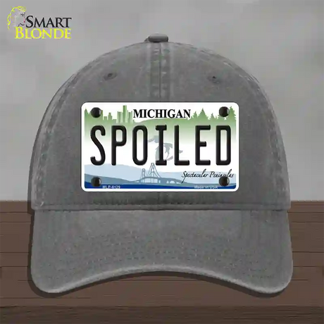 Spoiled Michigan Novelty License Plate Hat Unconstructed Cotton / Charcoal