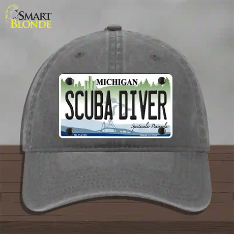 Scuba Diver Michigan Novelty License Plate Hat Unconstructed Cotton / Charcoal