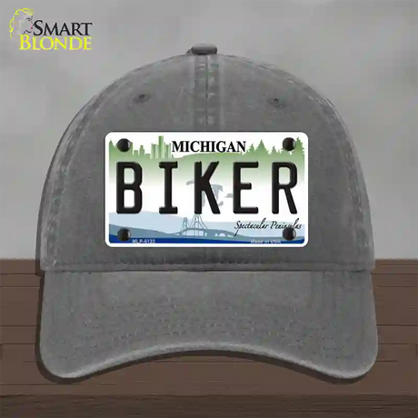 Biker Michigan Novelty License Plate Hat Unconstructed Cotton / Charcoal