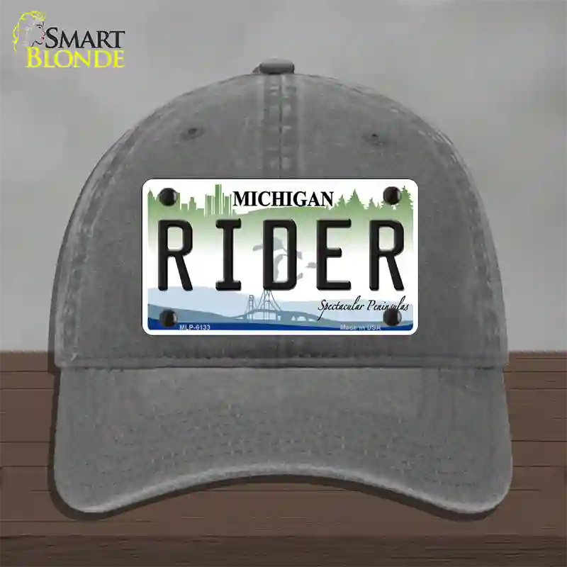 Rider Michigan Novelty License Plate Hat Unconstructed Cotton / Charcoal