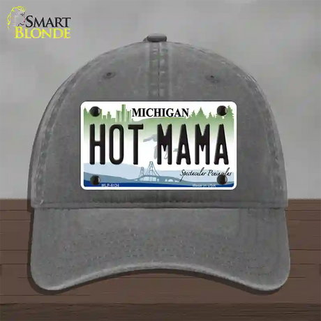 Hot Mama Michigan Novelty License Plate Hat Unconstructed Cotton / Charcoal