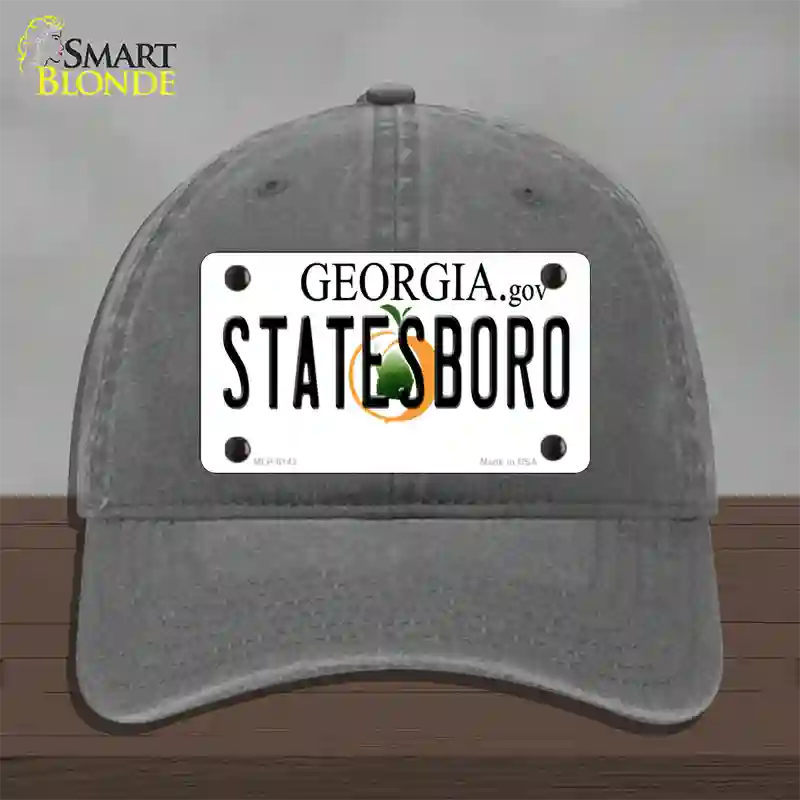 Statesboro Georgia Novelty License Plate Hat Unconstructed Cotton / Charcoal