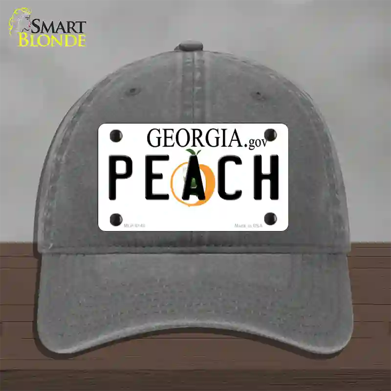 Peach Georgia Novelty License Plate Hat Unconstructed Cotton / Charcoal