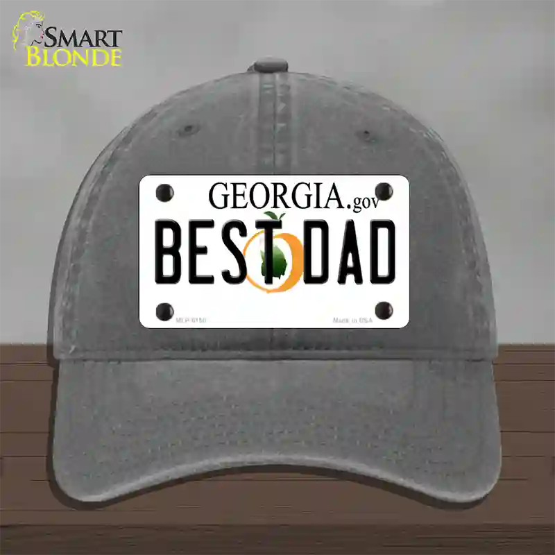 Best Dad Georgia Novelty License Plate Hat Unconstructed Cotton / Charcoal