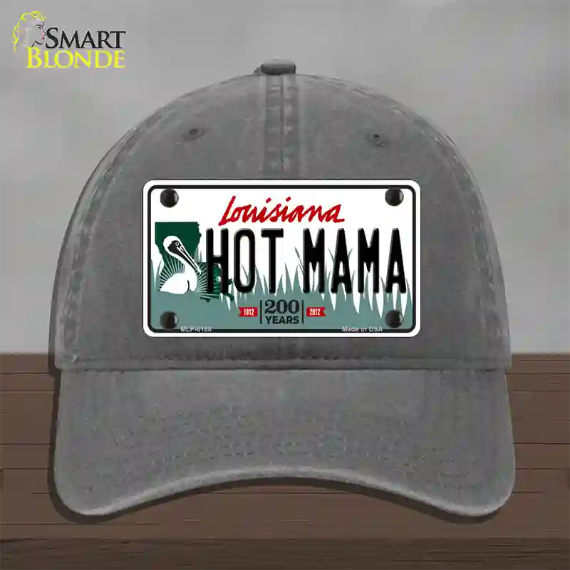 Hot Mama Louisiana Novelty License Plate Hat Unconstructed Cotton / Charcoal