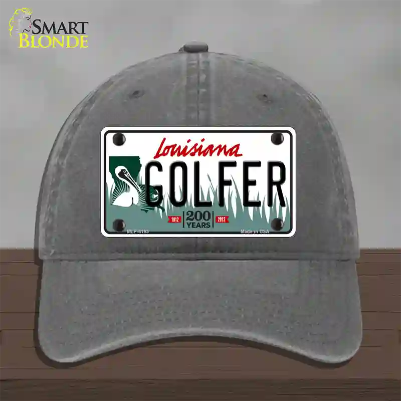 Golfer Louisiana Novelty License Plate Hat Unconstructed Cotton / Charcoal