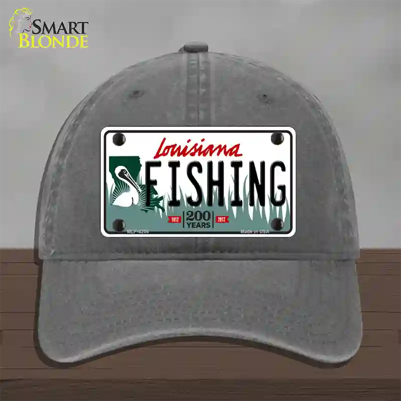 Fishing Louisiana Novelty License Plate Hat Unconstructed Cotton / Charcoal