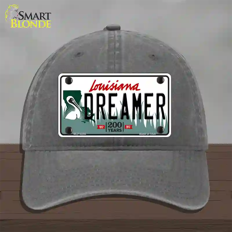 Dreamer Louisiana Novelty License Plate Hat Unconstructed Cotton / Charcoal