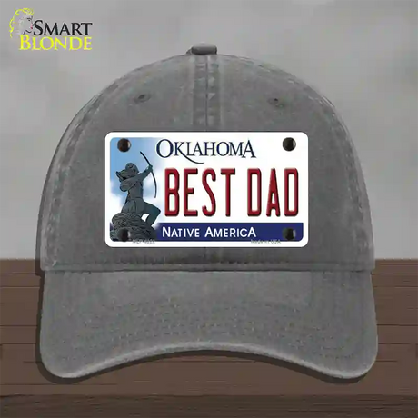 Best Dad Oklahoma Novelty License Plate Hat Unconstructed Cotton / Charcoal