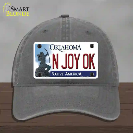 N Joy Ok Oklahoma Novelty License Plate Hat Unconstructed Cotton / Charcoal