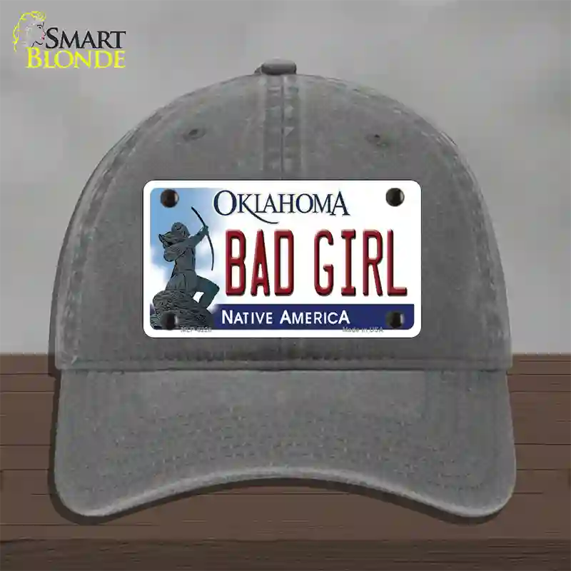 Bad Girl Oklahoma Novelty License Plate Hat Unconstructed Cotton / Charcoal