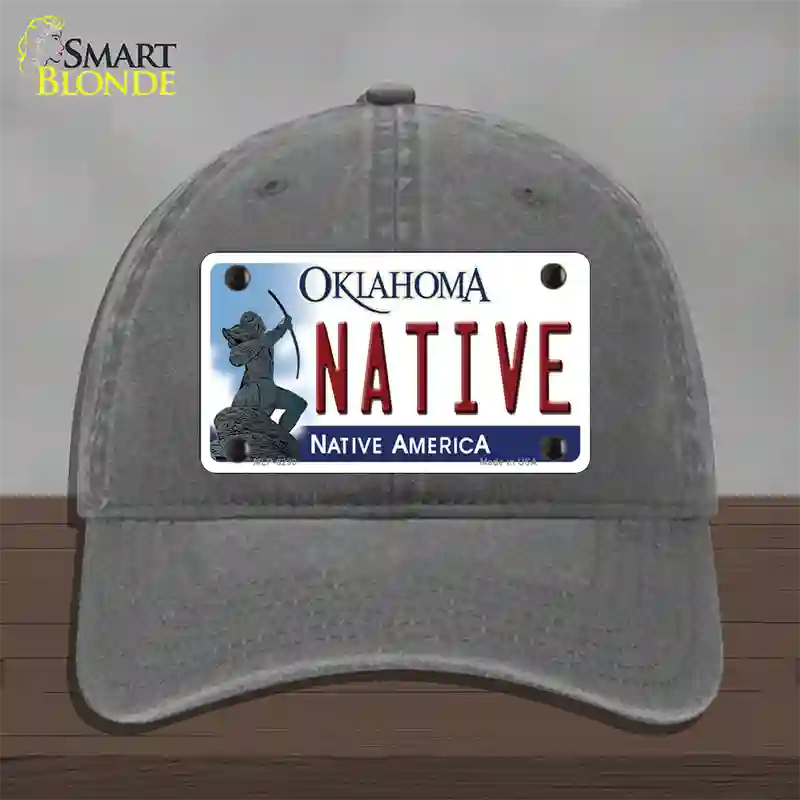 Native Oklahoma Novelty License Plate Hat Unconstructed Cotton / Charcoal