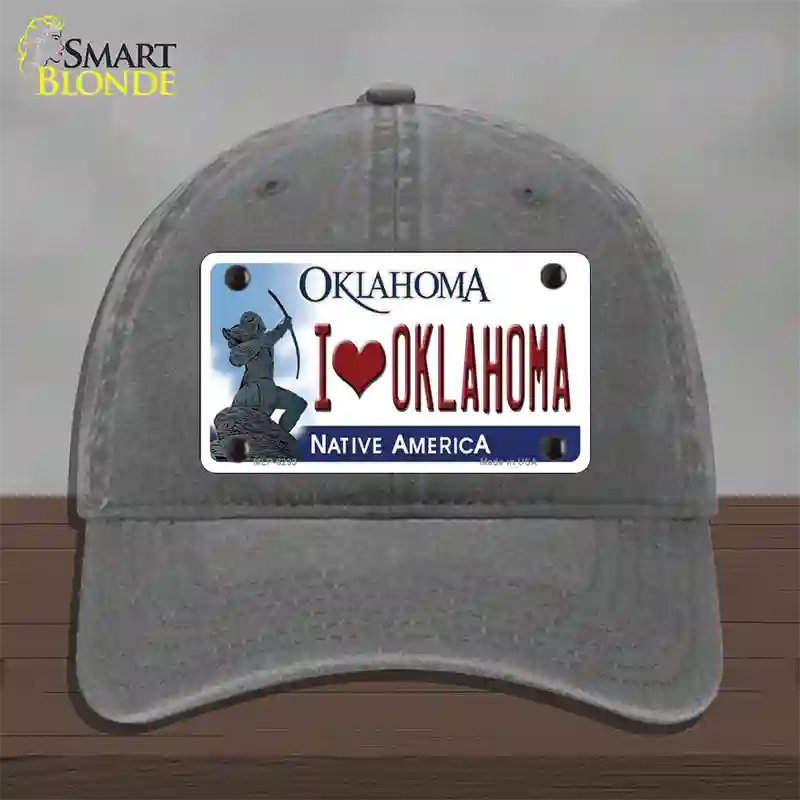 I Love Oklahoma Novelty License Plate Hat Unconstructed Cotton / Charcoal