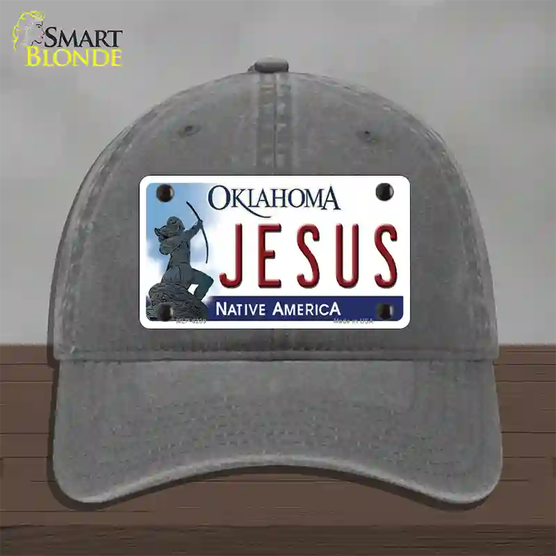 Jesus Oklahoma Novelty License Plate Hat Unconstructed Cotton / Charcoal