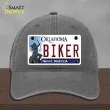 Biker Oklahoma Novelty License Plate Hat Unconstructed Cotton / Charcoal