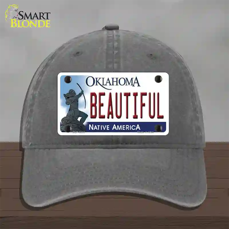 Beautiful Oklahoma Novelty License Plate Hat Unconstructed Cotton / Charcoal