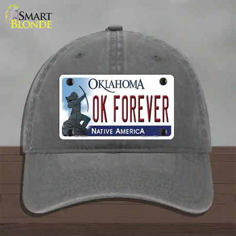 Ok Forever Oklahoma Novelty License Plate Hat Unconstructed Cotton / Charcoal