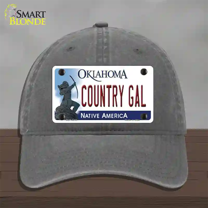 Country Gal Oklahoma Novelty License Plate Hat Unconstructed Cotton / Charcoal