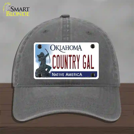 Country Gal Oklahoma Novelty License Plate Hat Unconstructed Cotton / Charcoal