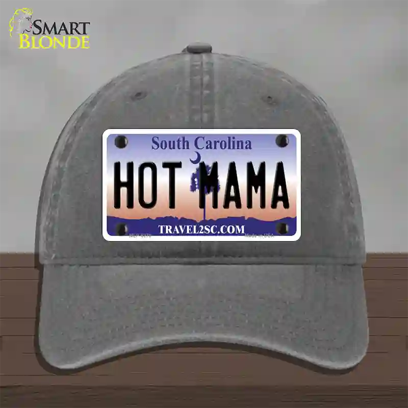 Hot Mama South Carolina Novelty License Plate Hat Unconstructed Cotton / Charcoal