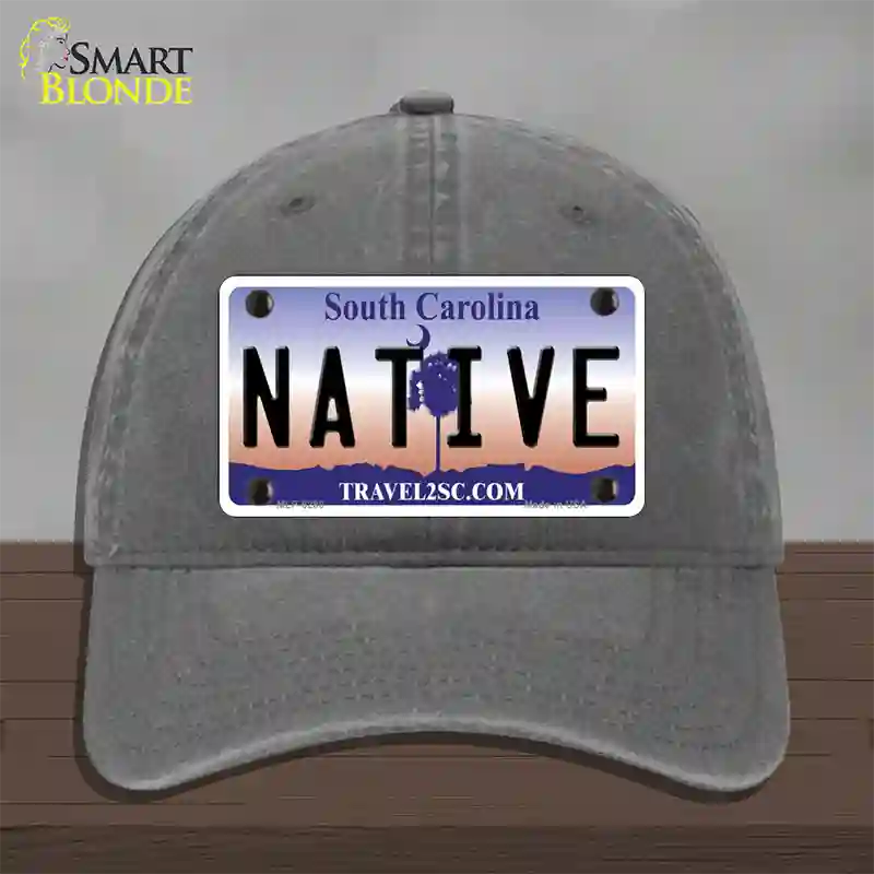 Native South Carolina Novelty License Plate Hat Unconstructed Cotton / Charcoal