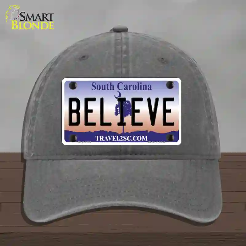 Believe South Carolina Novelty License Plate Hat Unconstructed Cotton / Charcoal