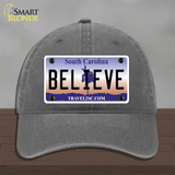 Believe South Carolina Novelty License Plate Hat Unconstructed Cotton / Charcoal