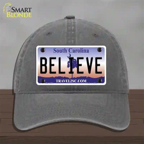 Believe South Carolina Novelty License Plate Hat Unconstructed Cotton / Charcoal