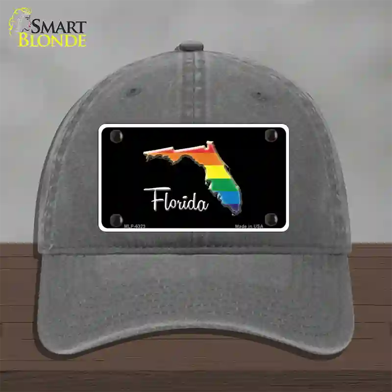 Florida Rainbow Novelty License Plate Hat Unconstructed Cotton / Charcoal