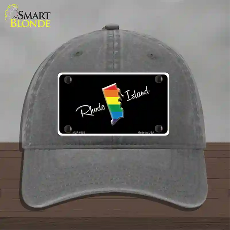 Rhode Island Rainbow Novelty License Plate Hat Unconstructed Cotton / Charcoal