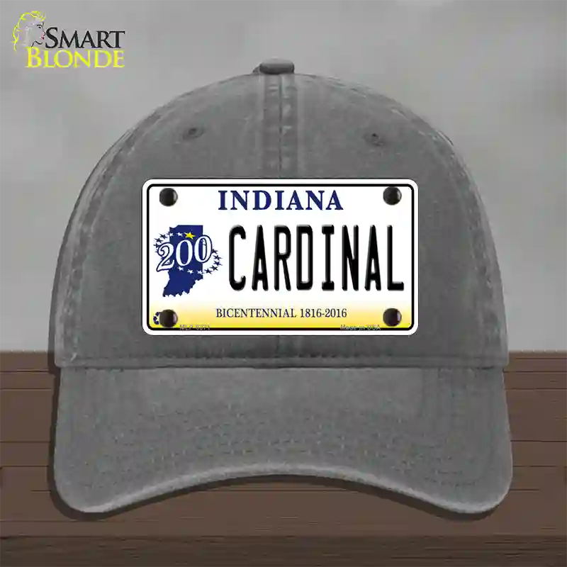 Cardinal Indiana Novelty License Plate Hat Unconstructed Cotton / Charcoal