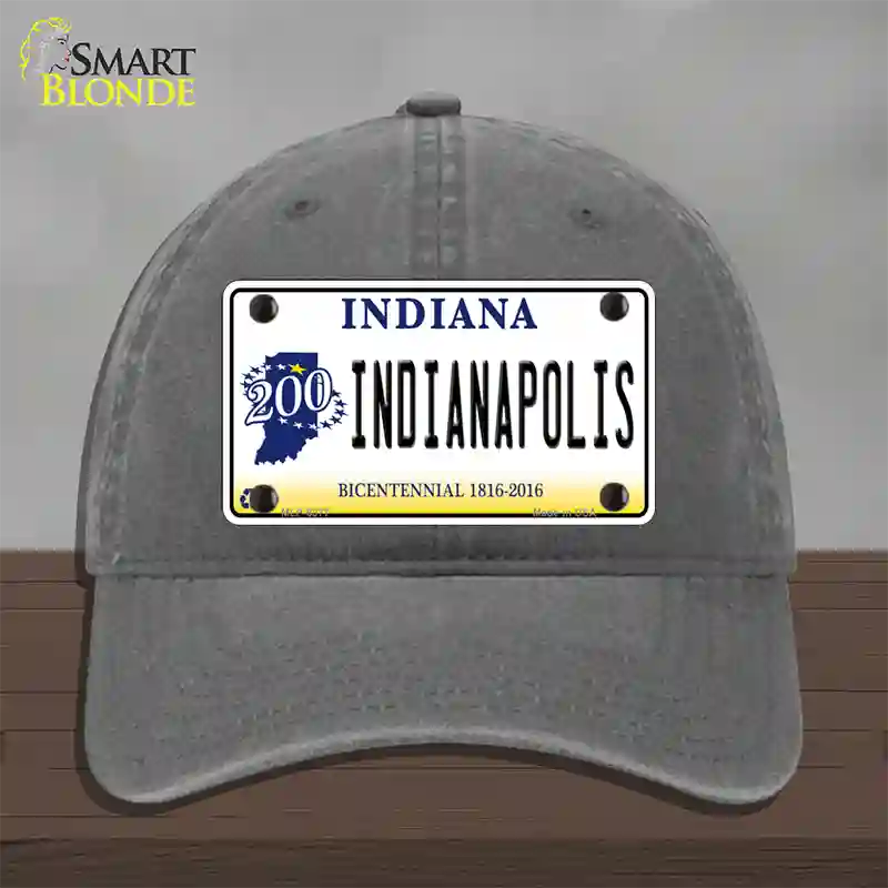 Indianapolis Indiana Novelty License Plate Hat Unconstructed Cotton / Charcoal