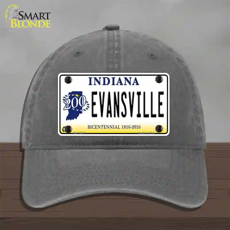 Evansville Indiana Novelty License Plate Hat Unconstructed Cotton / Charcoal